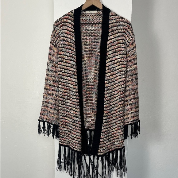 Source Unknown Sweaters - Black Multicolor Knit Fringe Cardigan